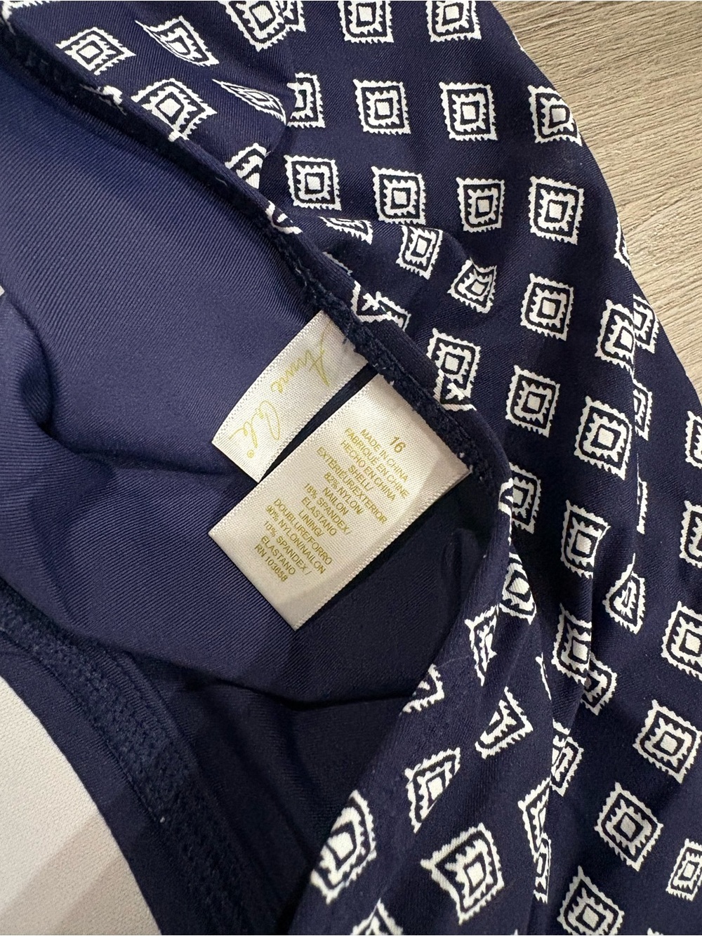 Anne Cole Navy and White Geometric One-Piece Strapless Swimsuit Size 16 - Picture 2 of 7